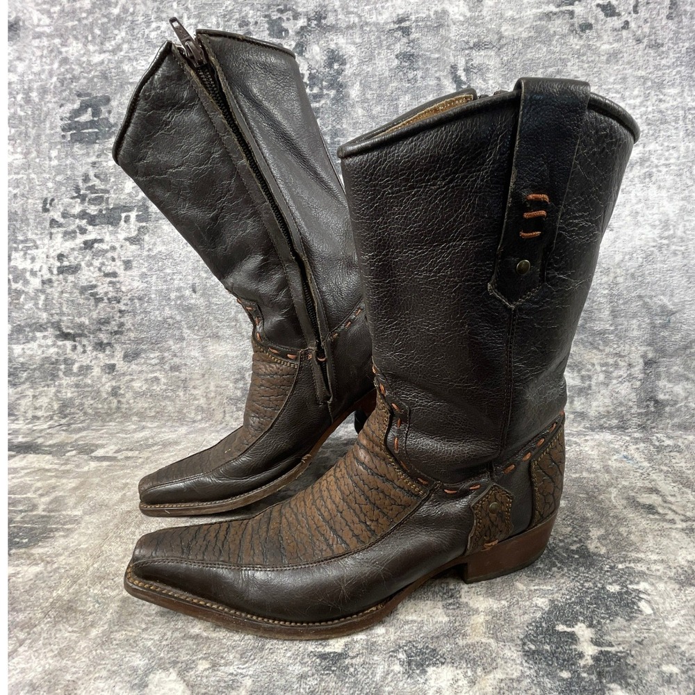 Forastero‎ Men 8 Side Zip Boots Brown Leather Square Toe Exotic Print Western